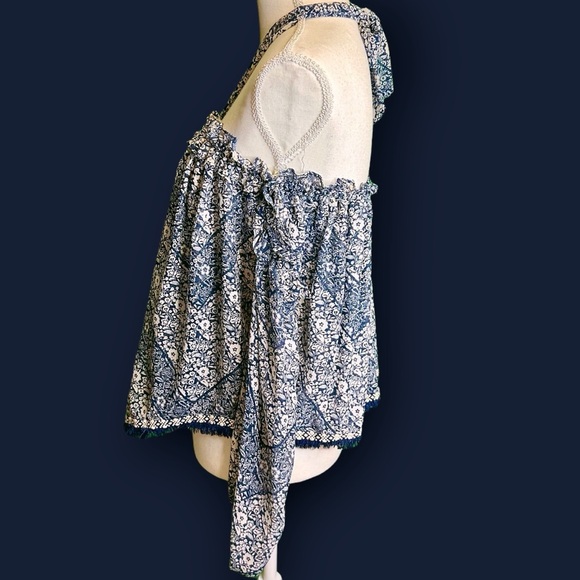 Misa Los Angeles Blue Floral Print ‘Livey’ Off The Shoulder Tie-Neck Top Size XS - Picture 10 of 16